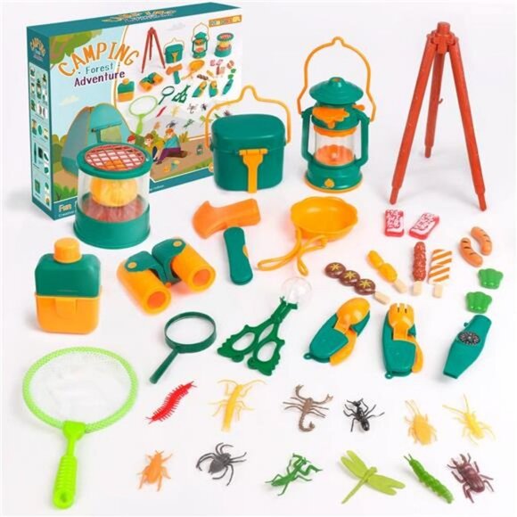 Kids Camping Set with Tent 30pcs - Outdoor Campfire Toy Set for Toddlers (Green) - Picture 6 of 7